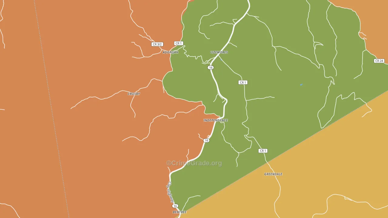 Lizemores, WV Map of Burglary Rates
