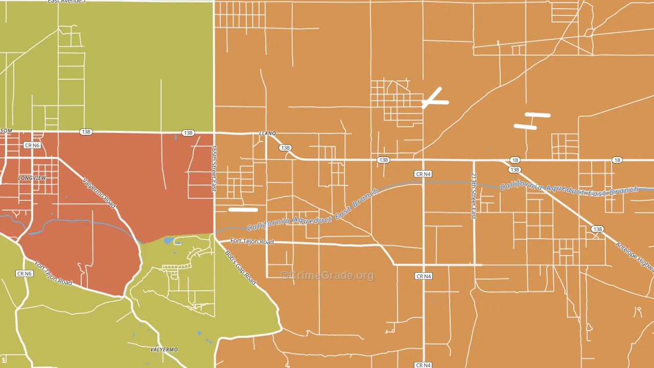 Llano, CA Map of Burglary Rates