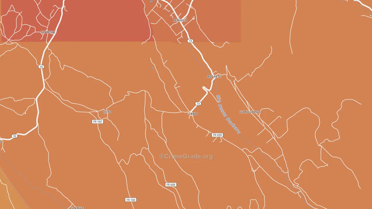 Llano, NM Map of Burglary Rates