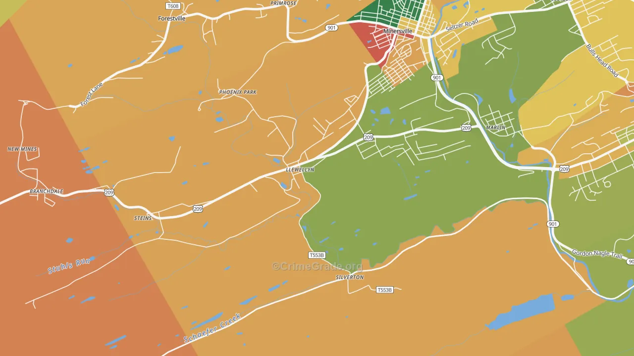 Llewellyn, PA Map of Burglary Rates