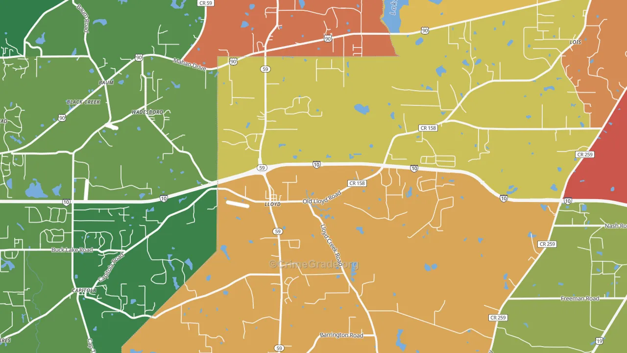 Lloyd, FL Map of Burglary Rates