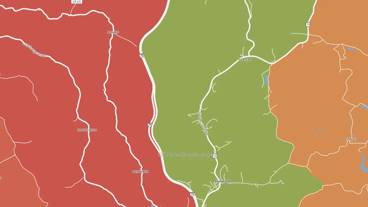 Lloydsville, WV Map of Burglary Rates