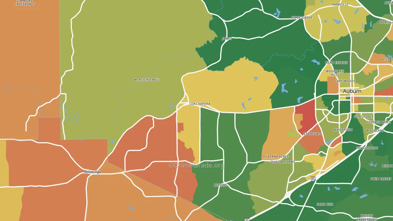Loachapoka, AL Map of Burglary Rates