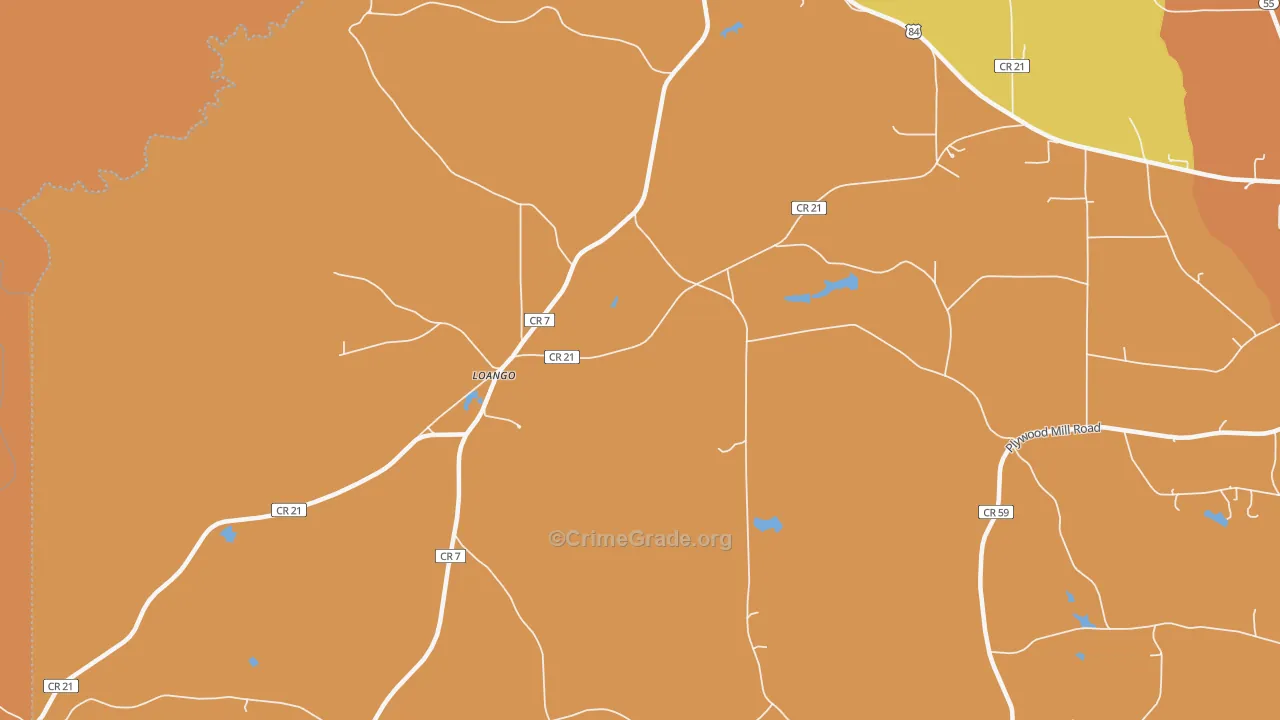 Loango, AL Map of Burglary Rates
