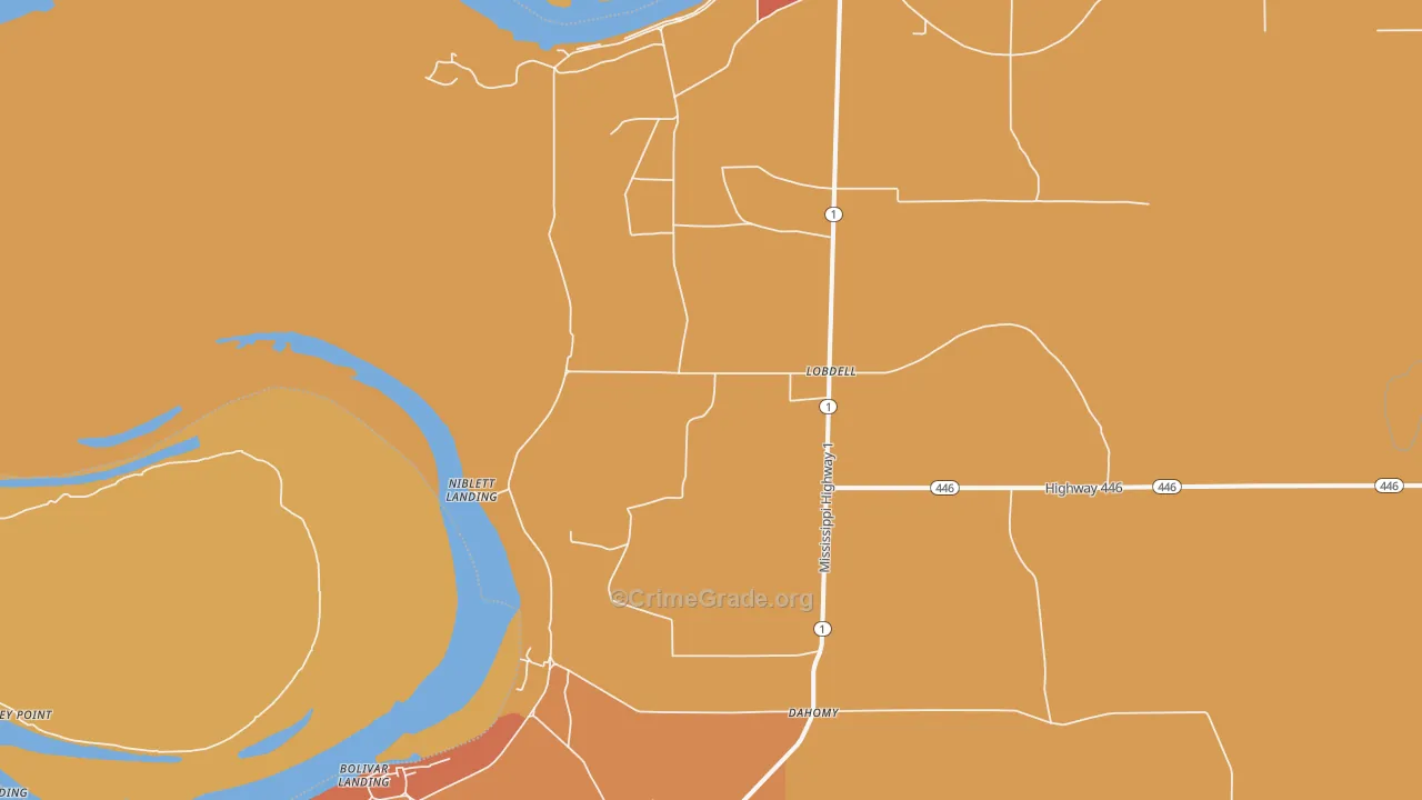 Lobdell, MS Map of Burglary Rates
