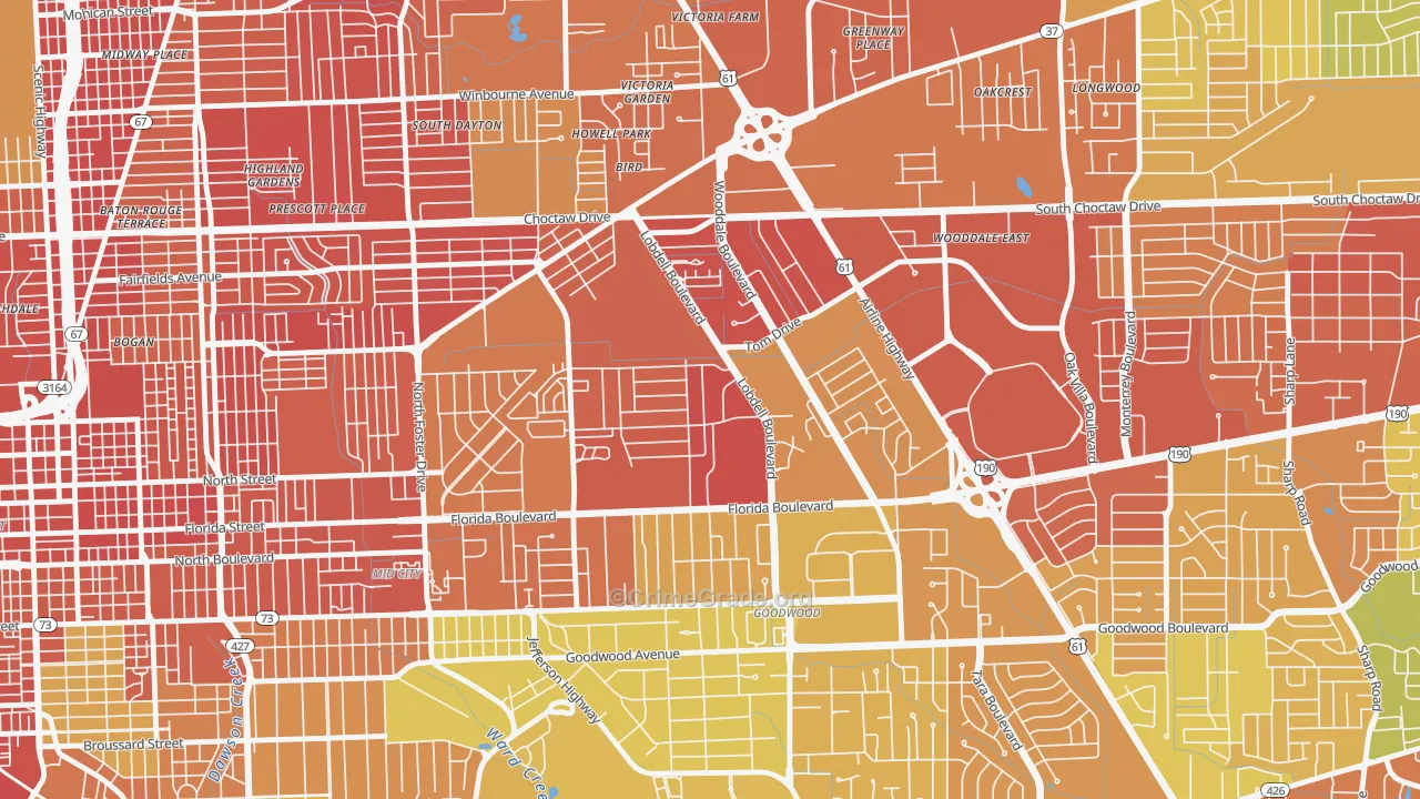Lobdell-Woodale, Baton Rouge, LA Map of Burglary Rates