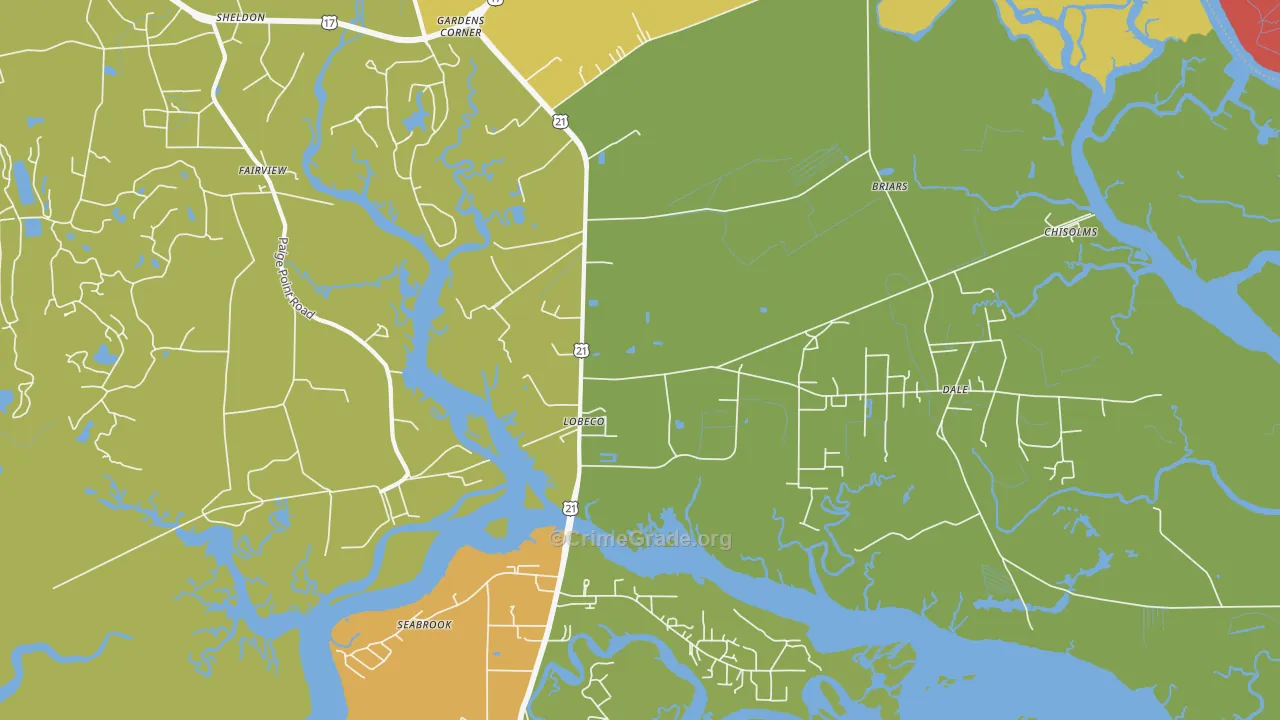 Lobeco, SC Map of Burglary Rates
