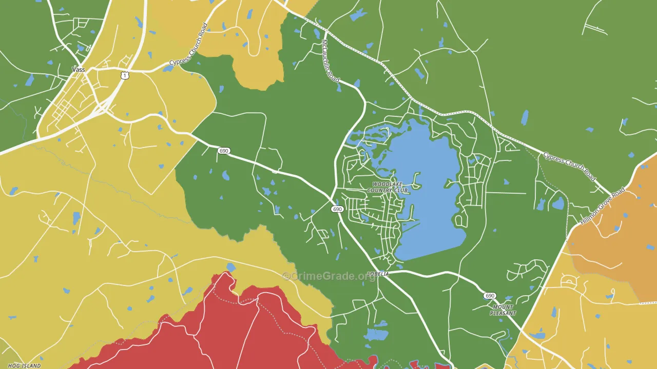 Lobelia, NC Map of Burglary Rates
