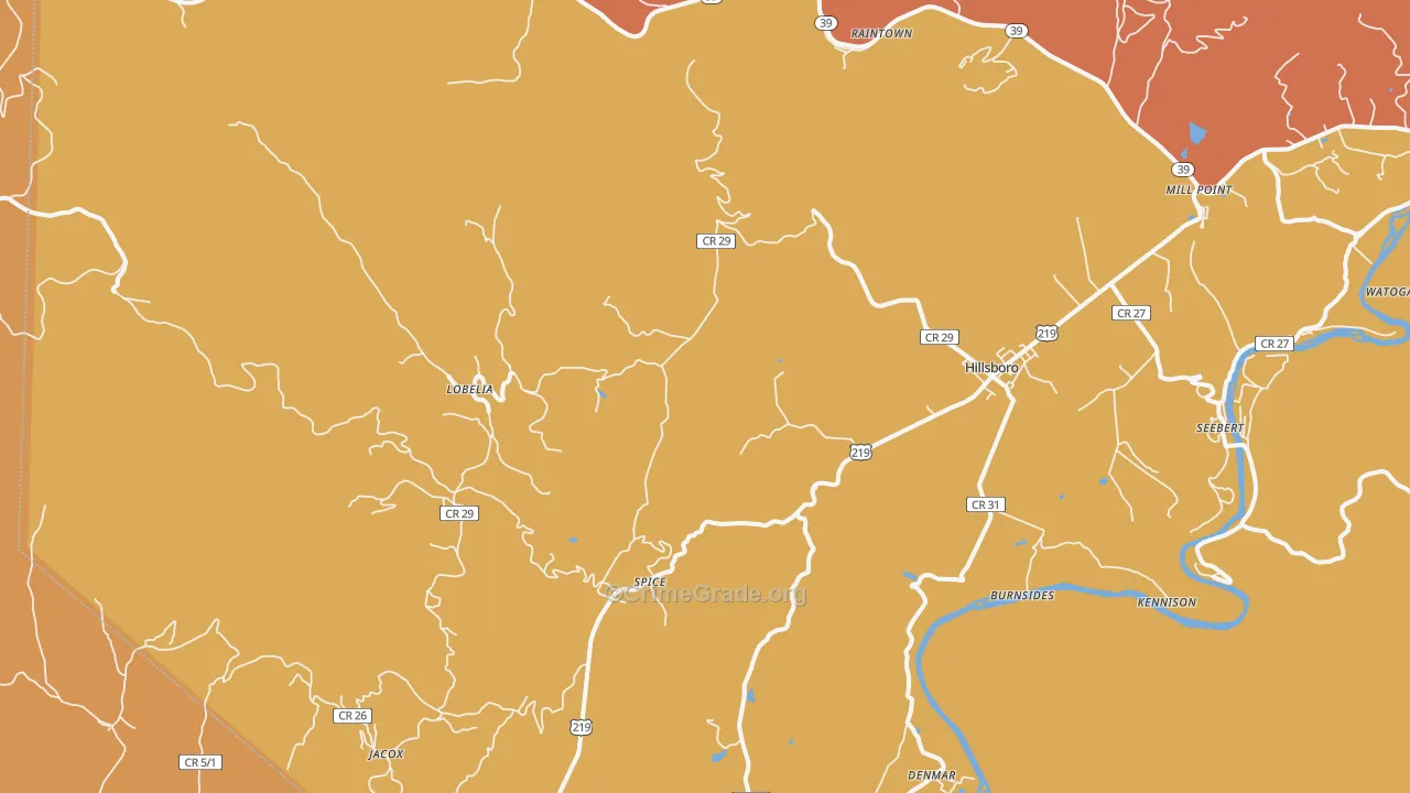 Lobelia, WV Map of Burglary Rates