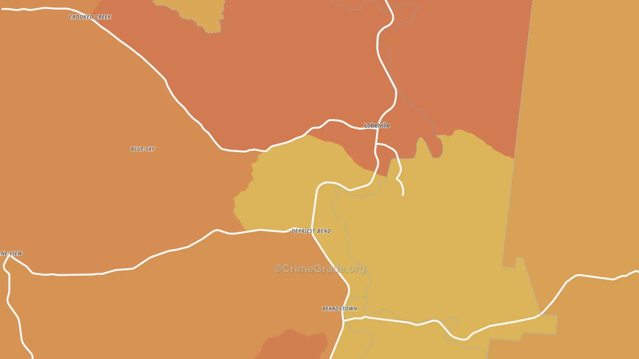 Lobelville, TN Map of Burglary Rates
