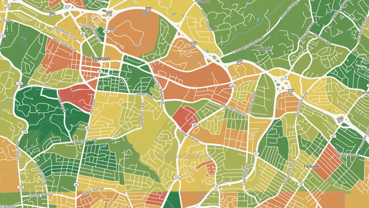 Loch Raven Manor, Towson, MD Map of Burglary Rates