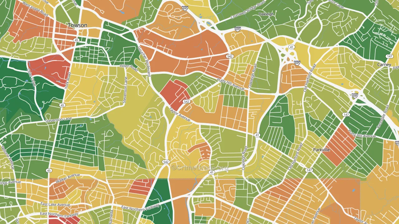 Loch Raven Village, Parkville, MD Map of Burglary Rates