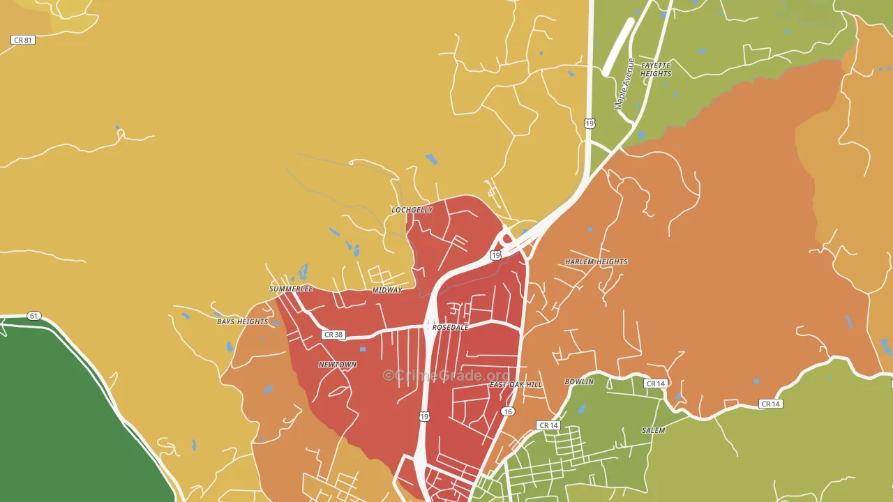 Lochgelly, WV Map of Burglary Rates