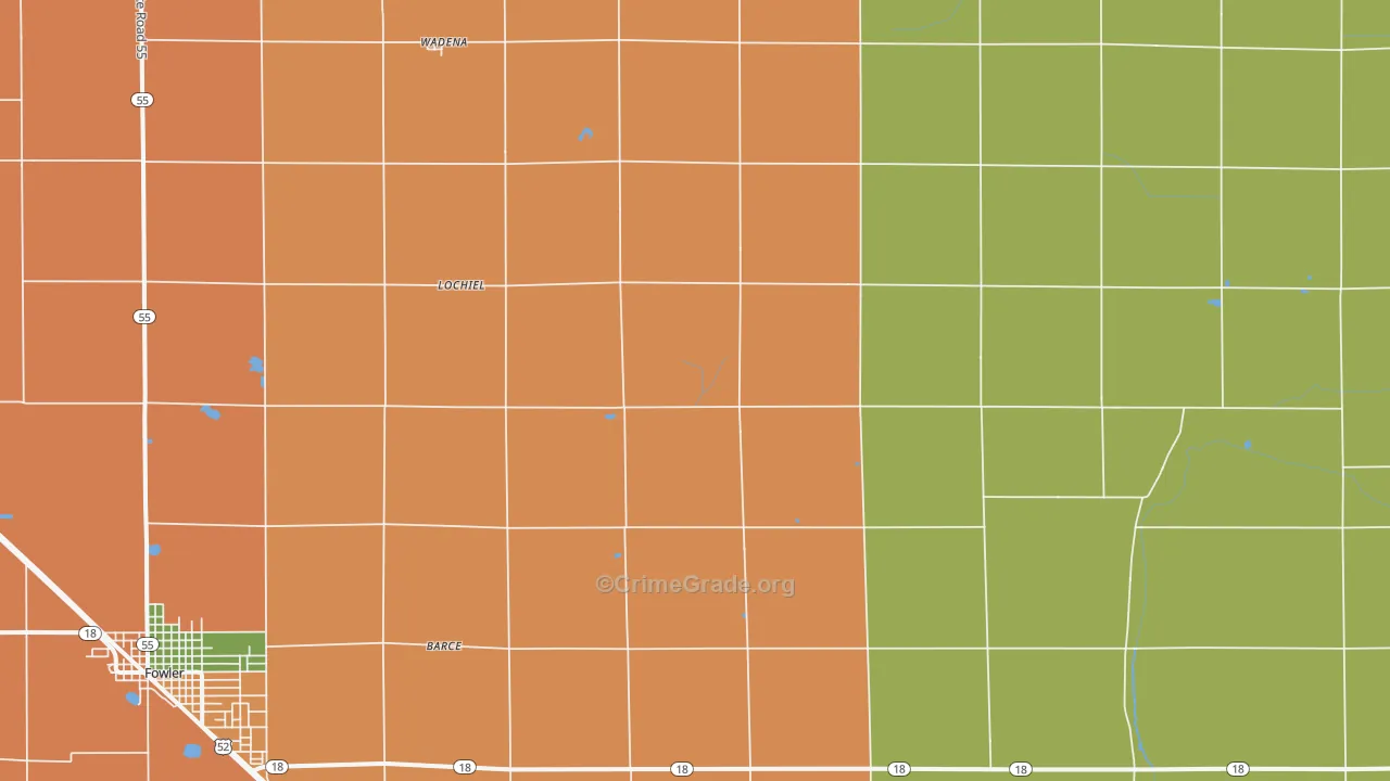 Lochiel, IN Map of Burglary Rates