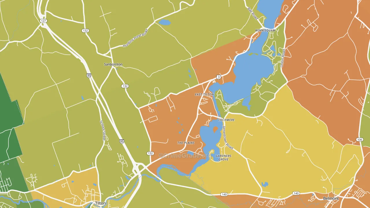 Lochmere, NH Map of Burglary Rates