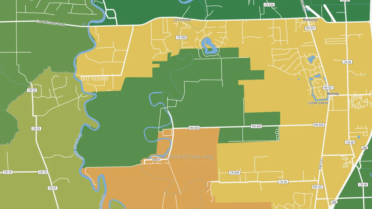 Lochridge, TX Map of Burglary Rates