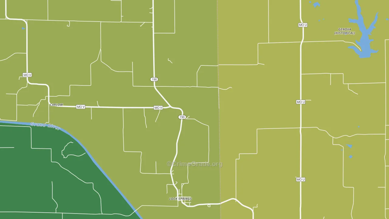 Lock Springs, MO Map of Burglary Rates