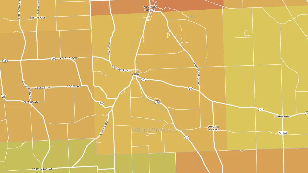 Locke, NY Map of Burglary Rates