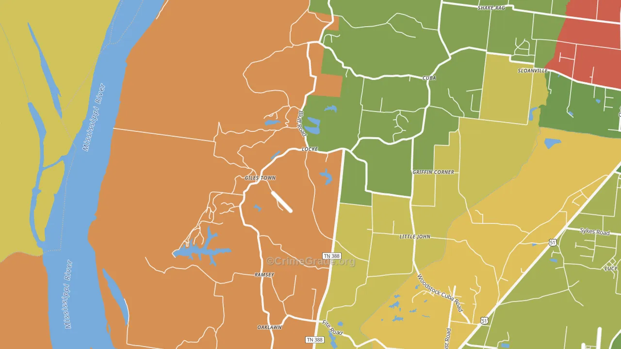 Locke, TN Map of Burglary Rates