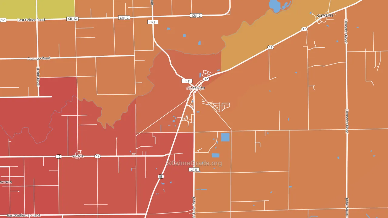 Lockeford, CA Map of Burglary Rates