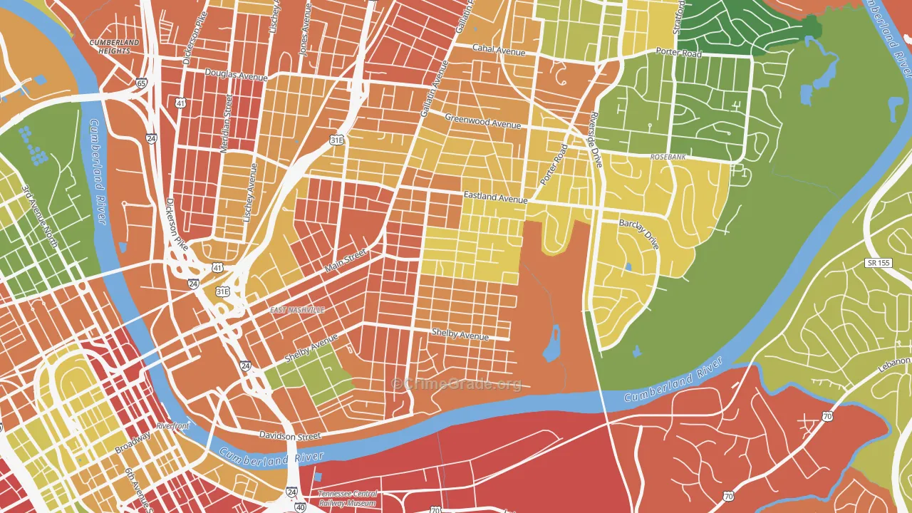Lockeland Springs, Nashville, TN Map of Burglary Rates
