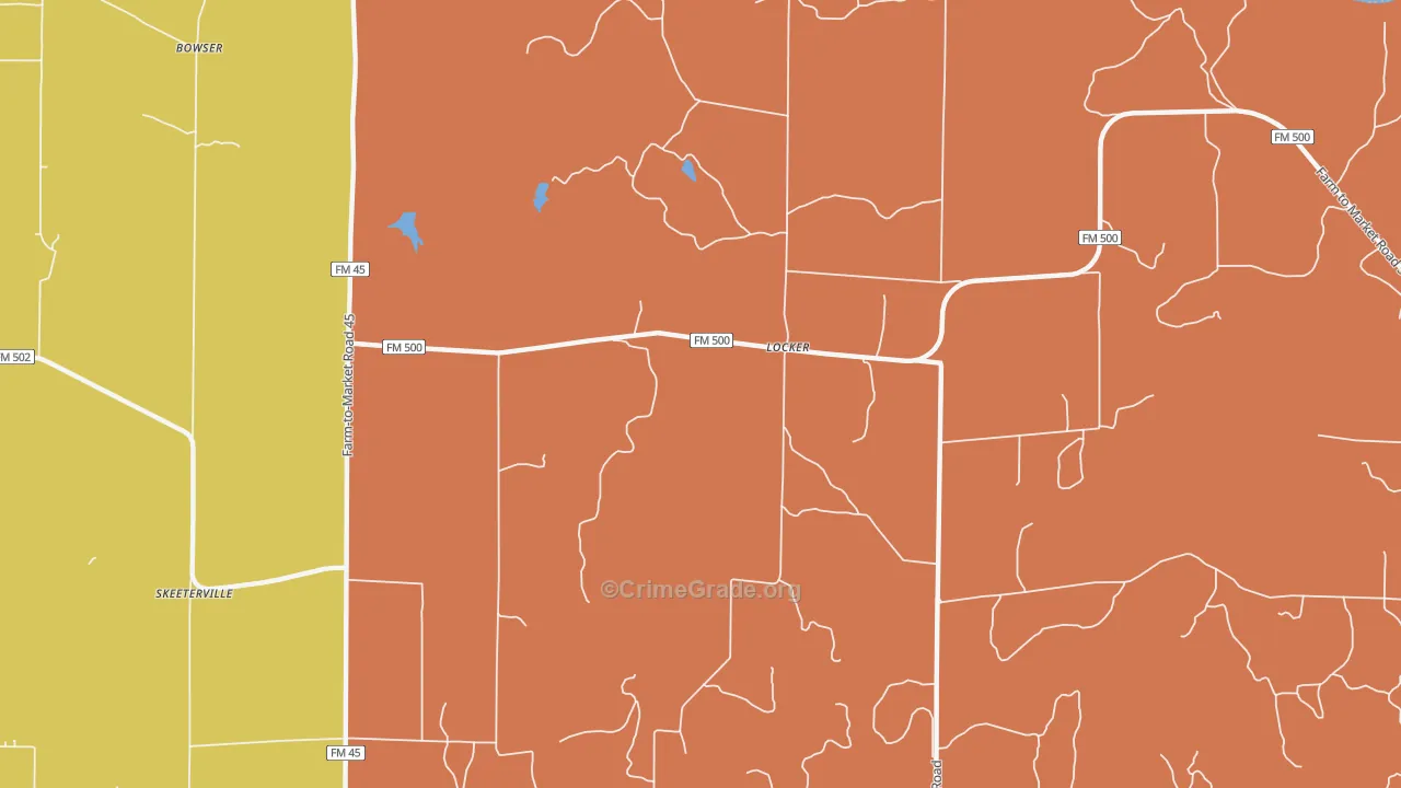 Locker, TX Map of Burglary Rates