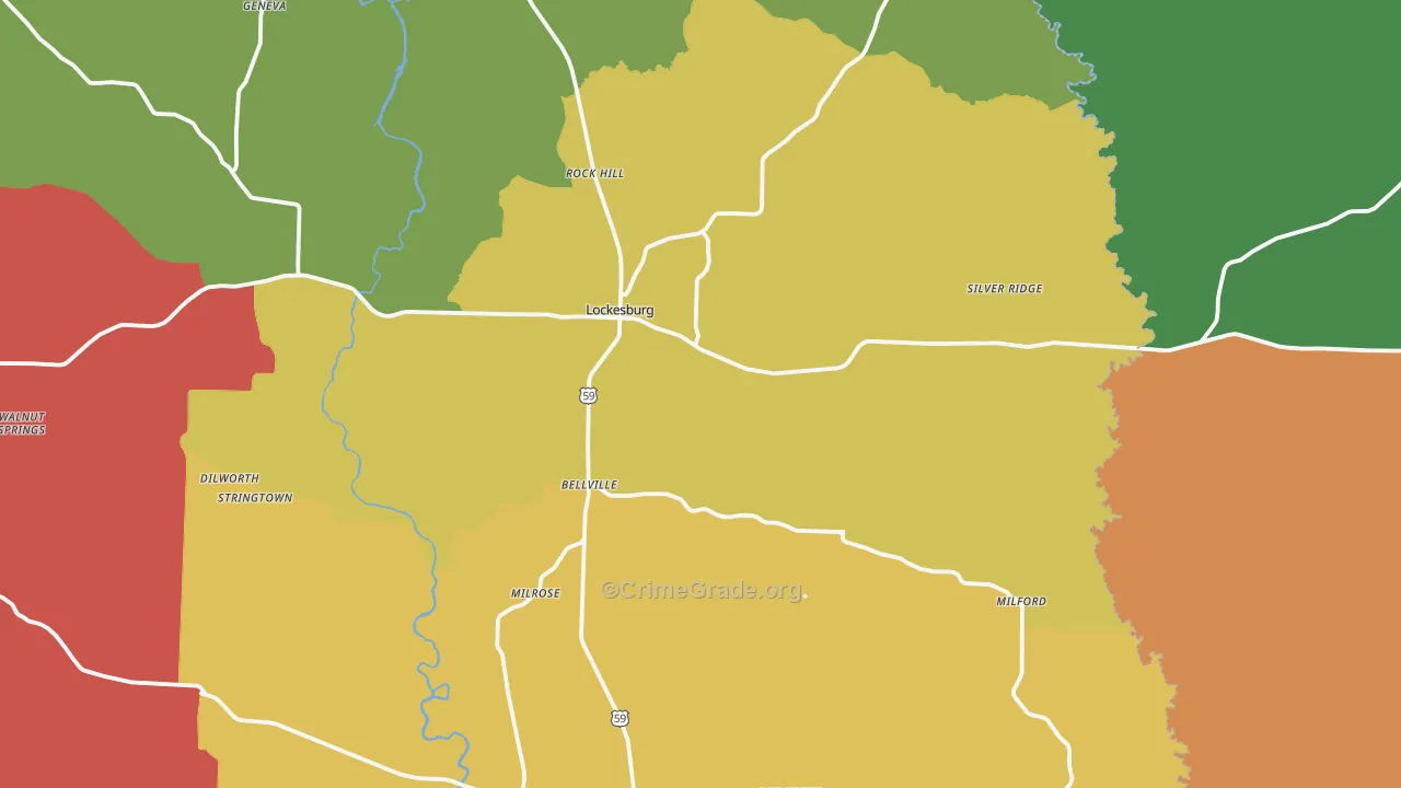 Lockesburg, AR Map of Burglary Rates