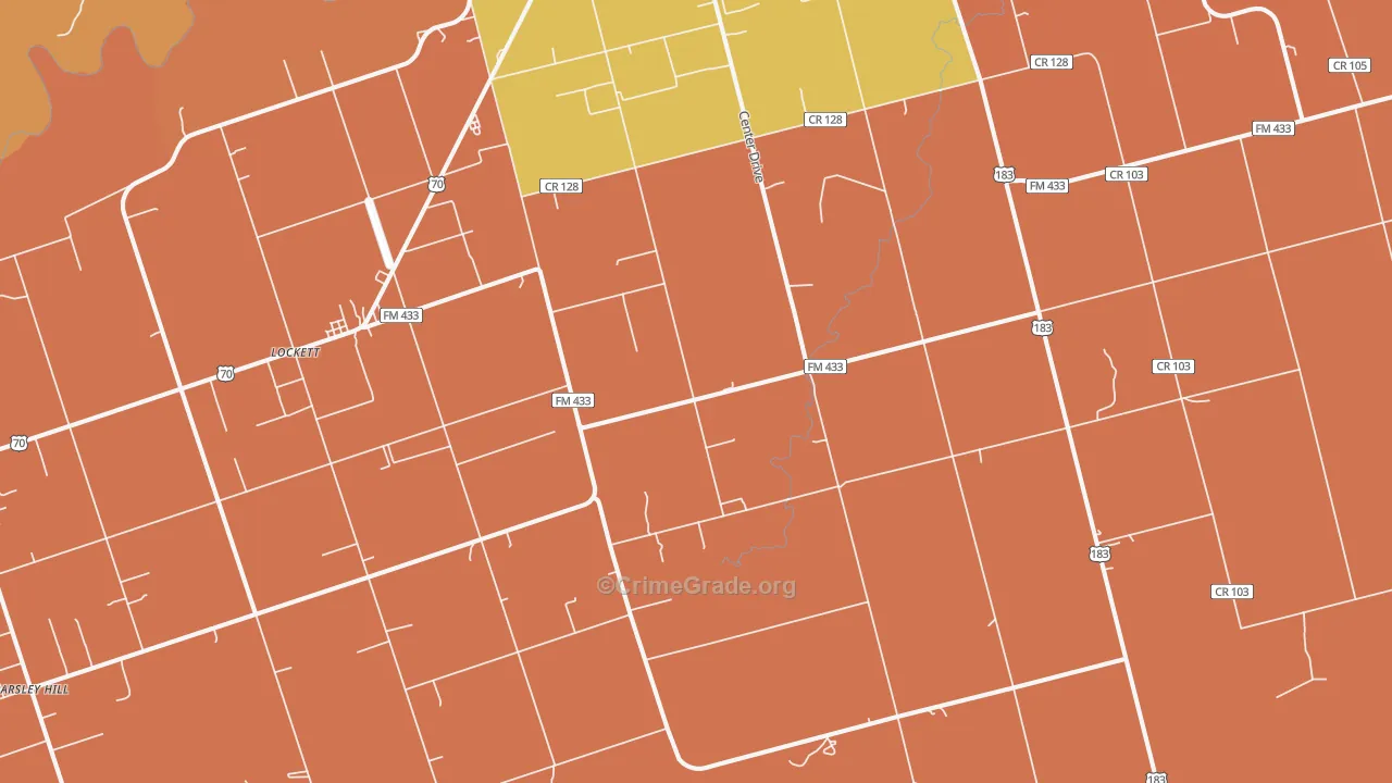 Lockett, TX Map of Burglary Rates