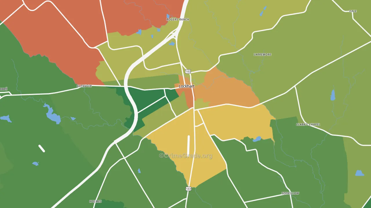 Lockhart, TX Map of Burglary Rates