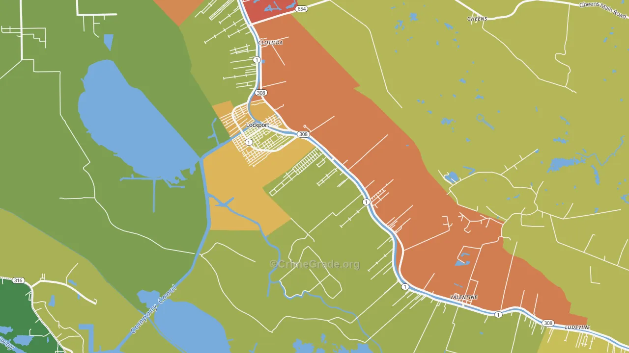 Lockport, LA Map of Burglary Rates
