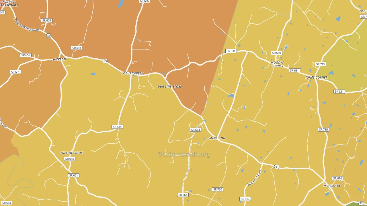 Locust Creek, VA Map of Burglary Rates
