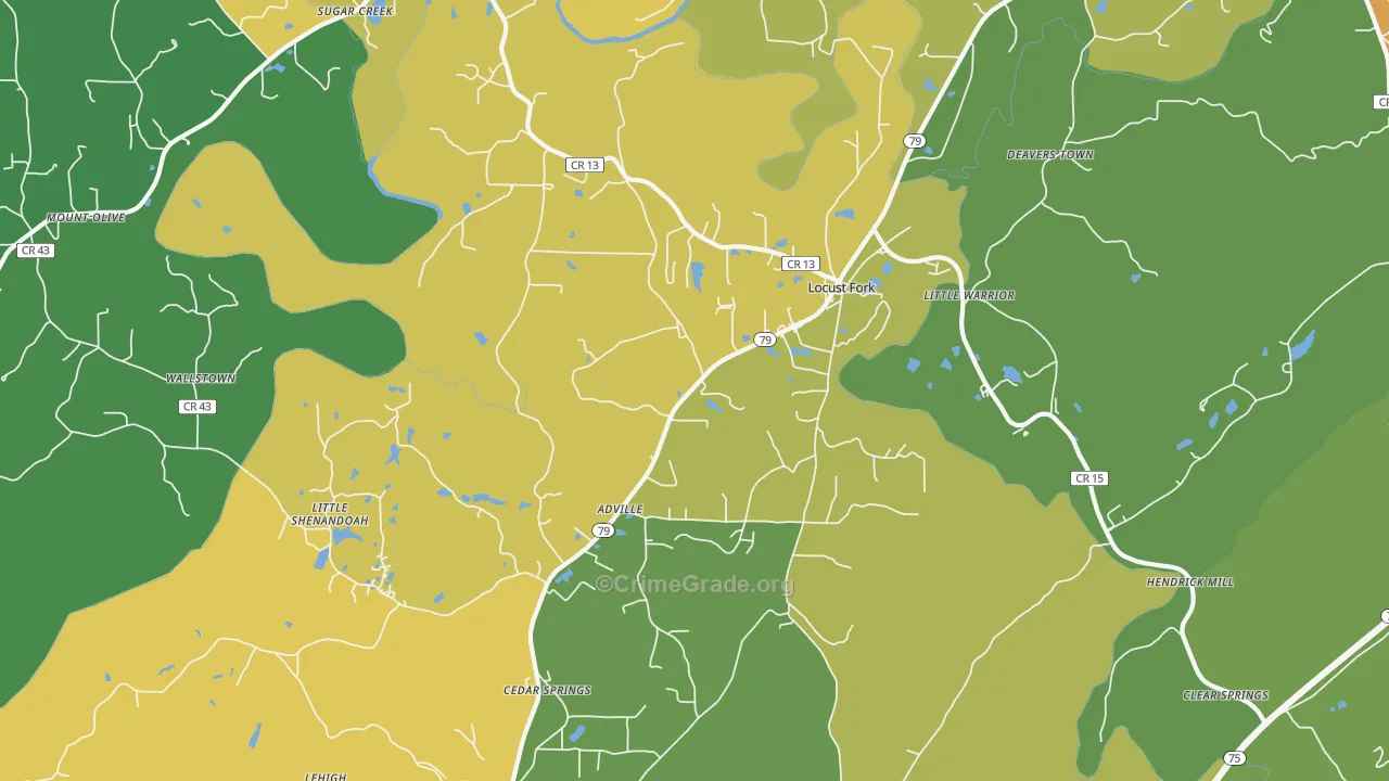 Locust Fork, AL Map of Burglary Rates