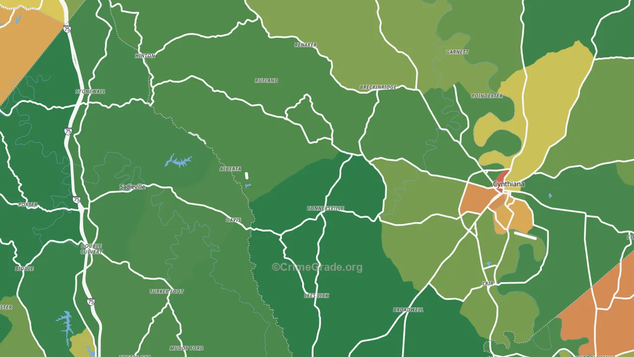 Locust Grove, KY Map of Burglary Rates