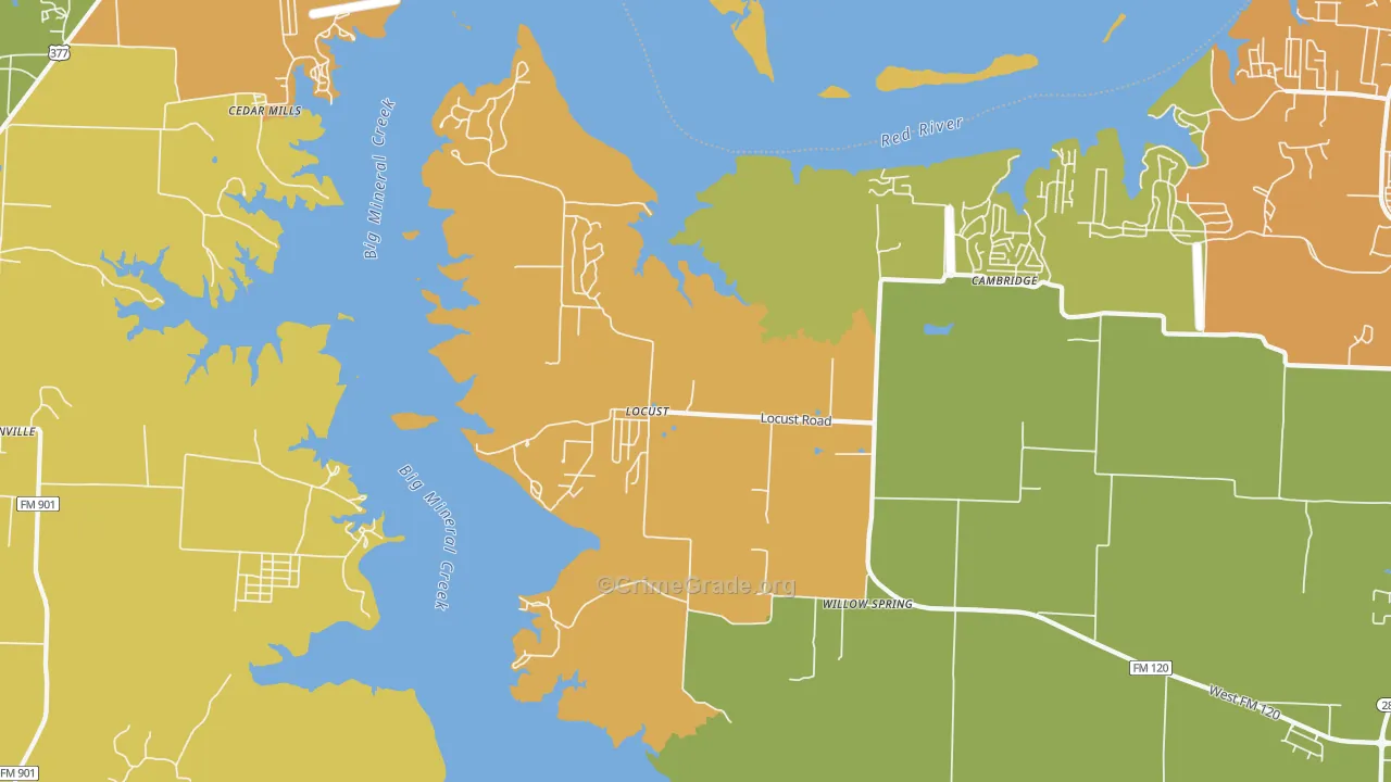 Locust, TX Map of Burglary Rates