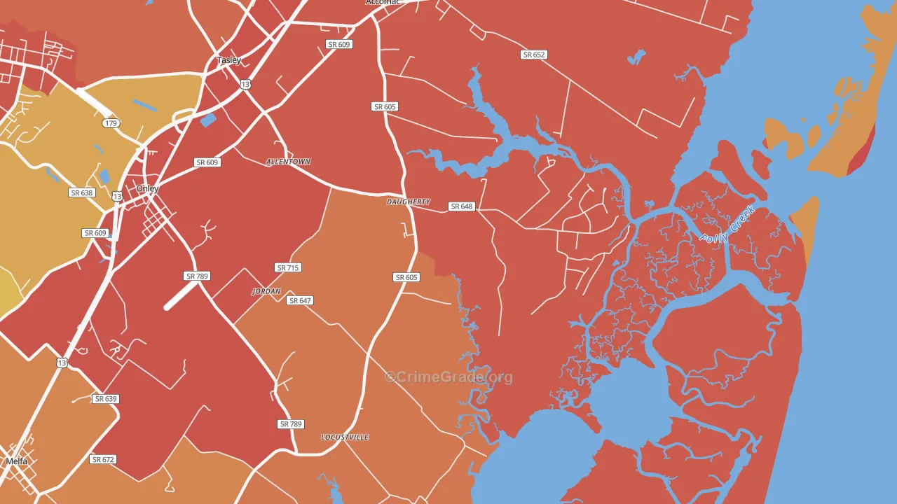 Locustville, VA Map of Burglary Rates
