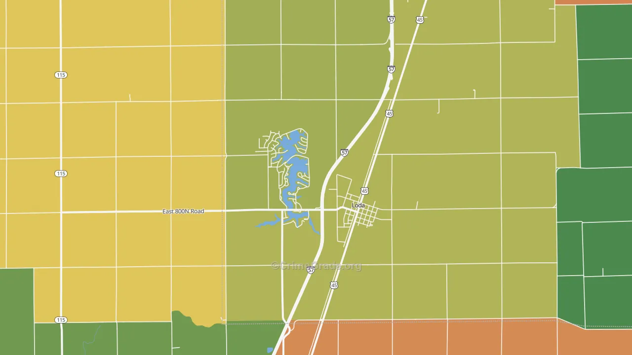 Loda, IL Map of Burglary Rates