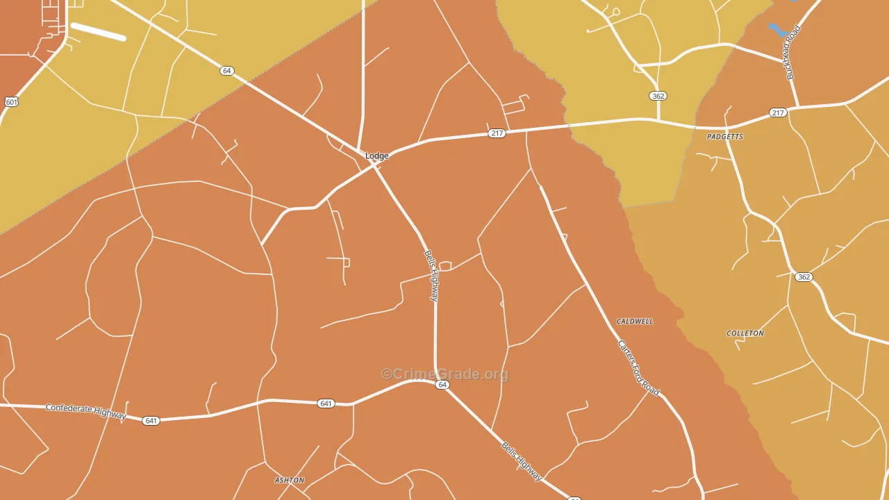 Lodge, SC Map of Burglary Rates