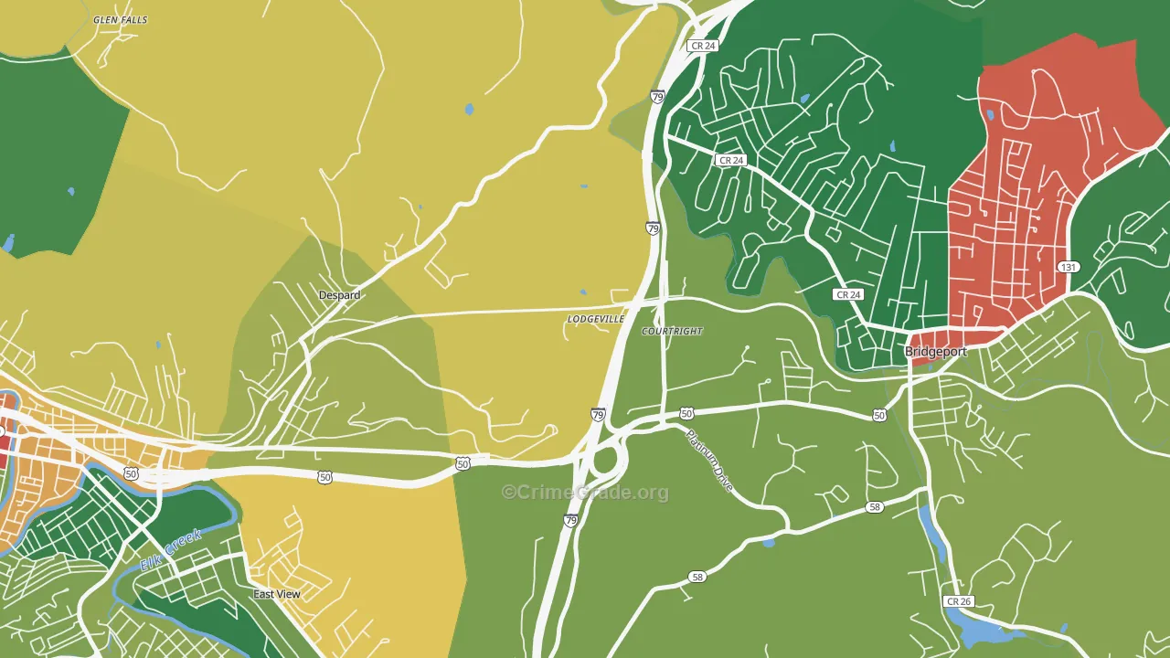 Lodgeville, WV Map of Burglary Rates