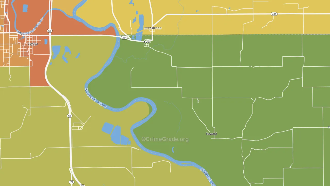 Lodi, IN Map of Burglary Rates