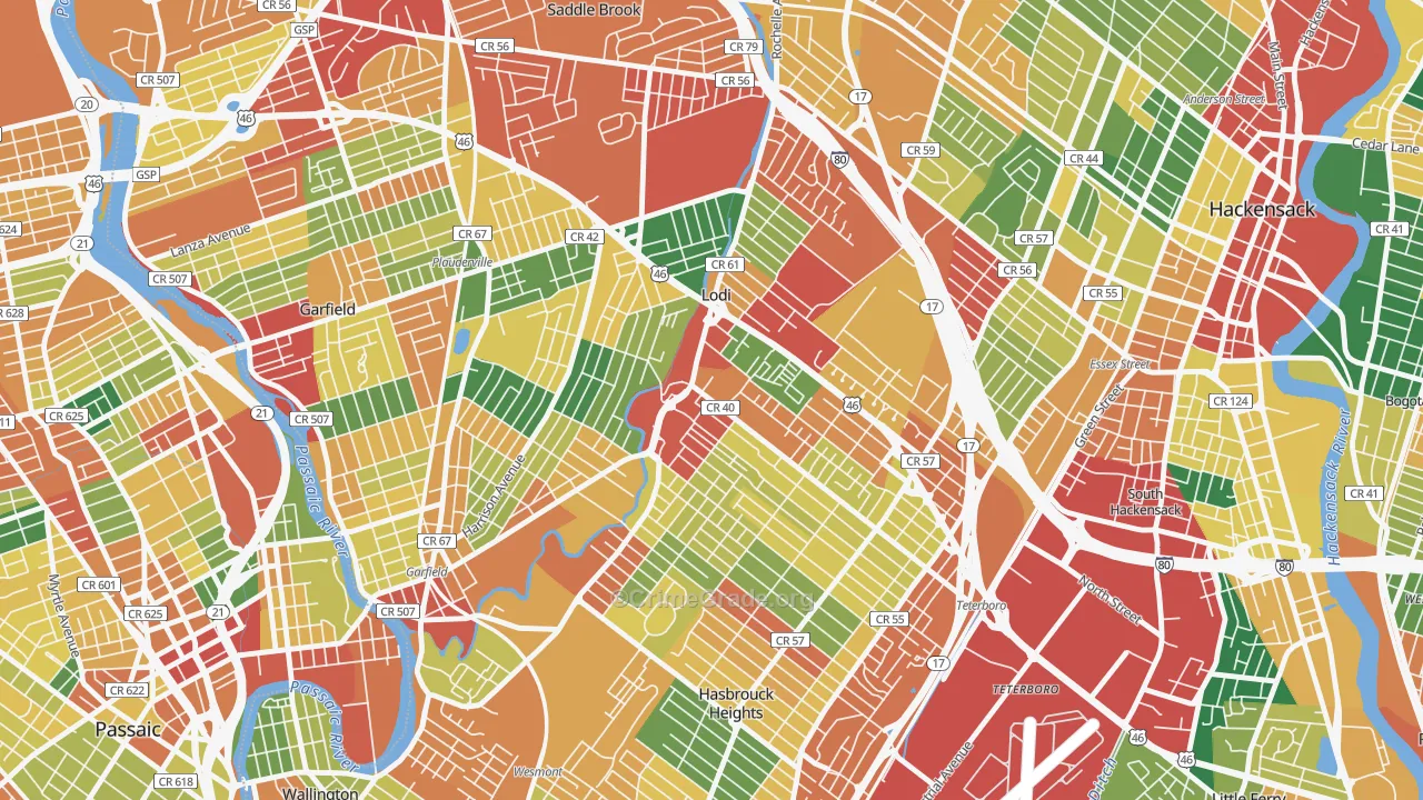 Lodi, NJ Map of Burglary Rates