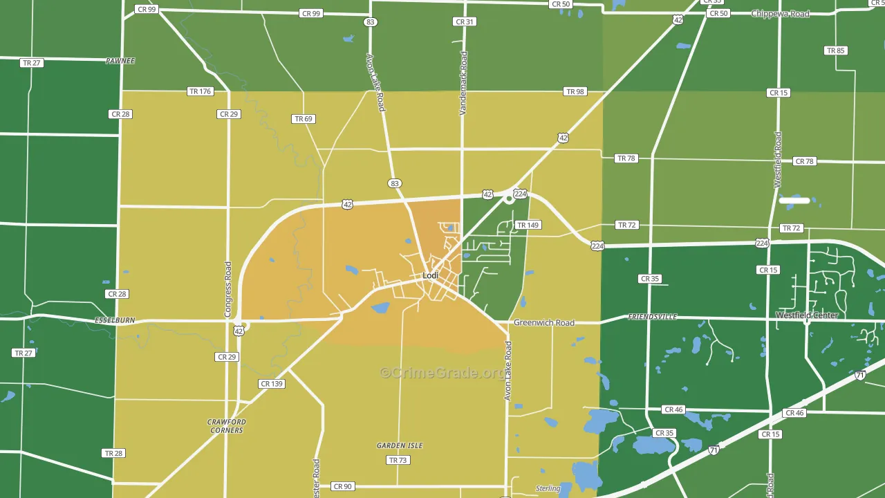 Lodi, OH Map of Burglary Rates