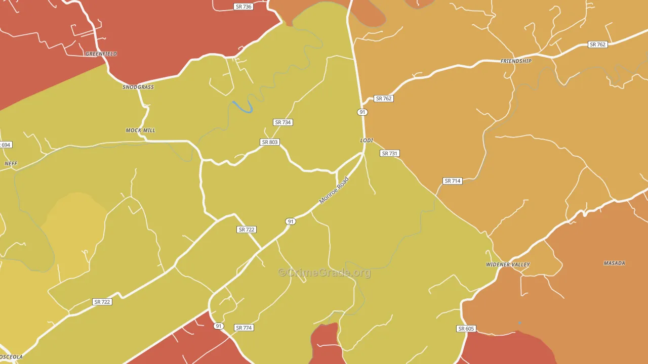 Lodi, VA Map of Burglary Rates