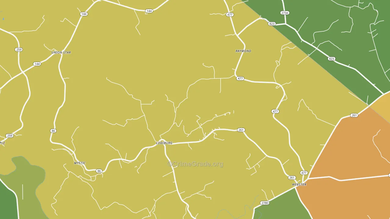 Lodiburg, KY Map of Burglary Rates