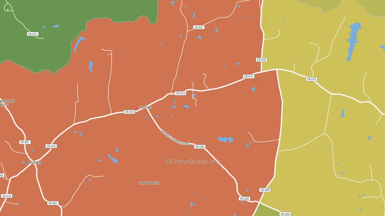 Lodore, VA Map of Burglary Rates