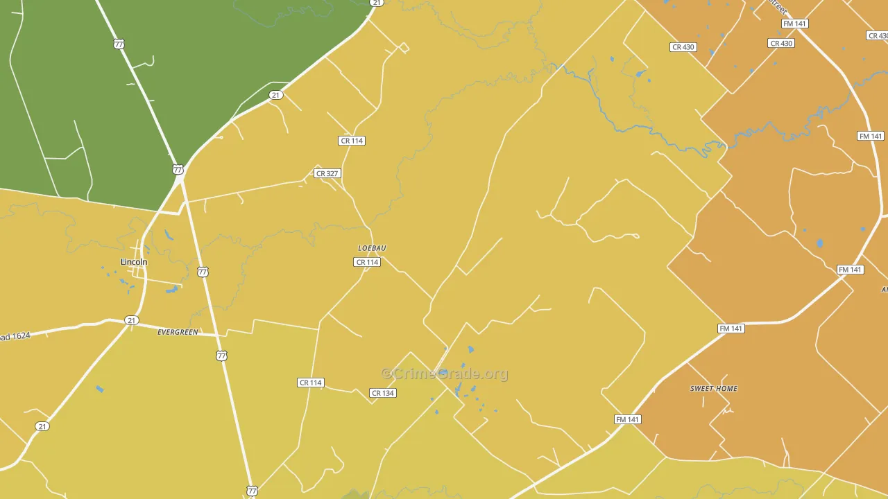 Loebau, TX Map of Burglary Rates