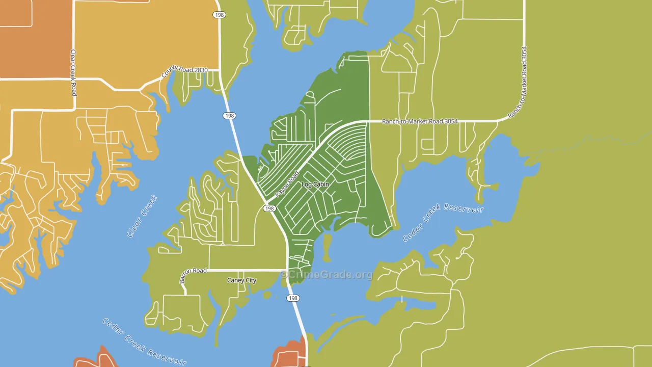 Log Cabin, TX Map of Burglary Rates