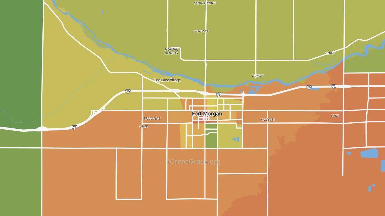 Log Lane Village, CO Map of Burglary Rates