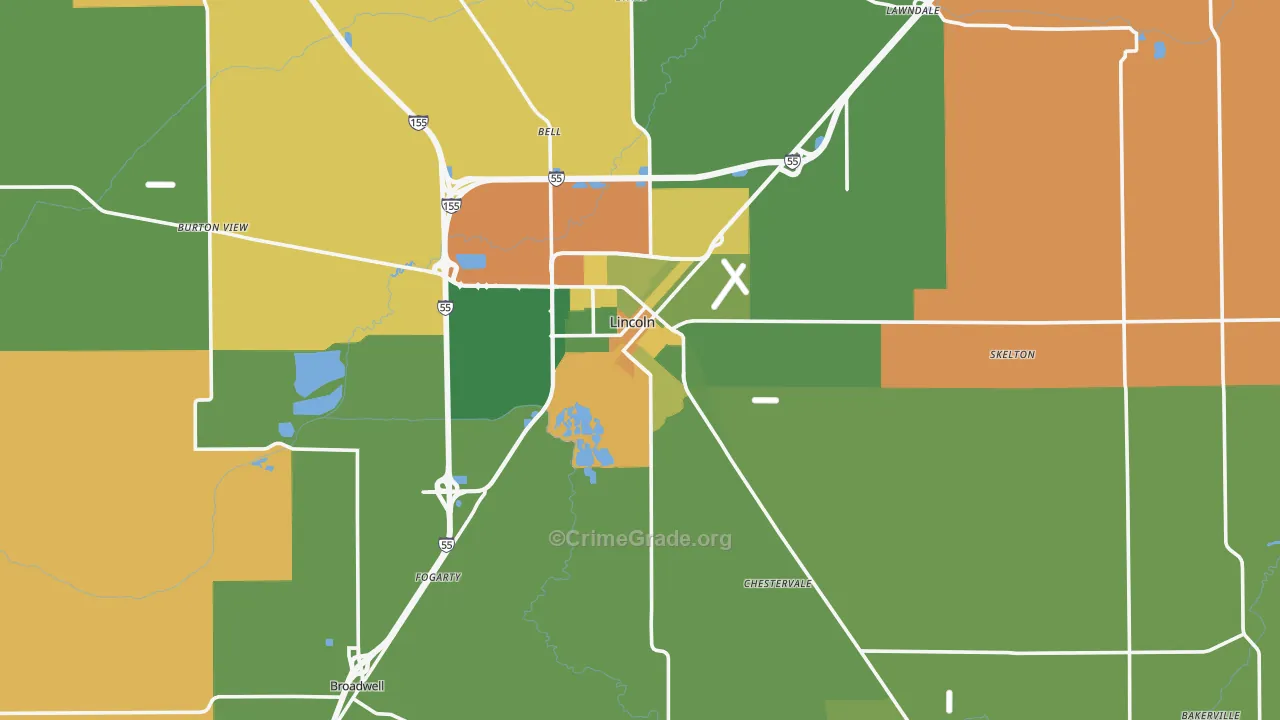 Logan County, IL Map of Burglary Rates