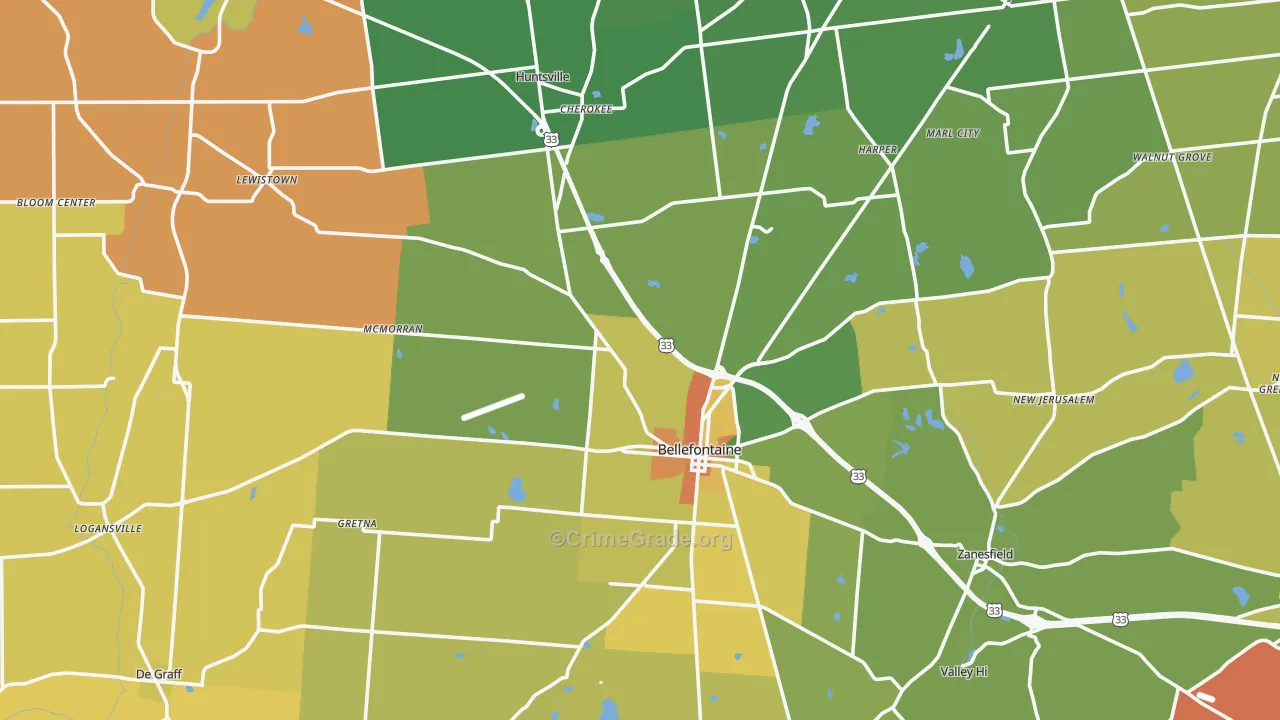 Logan County, OH Map of Burglary Rates