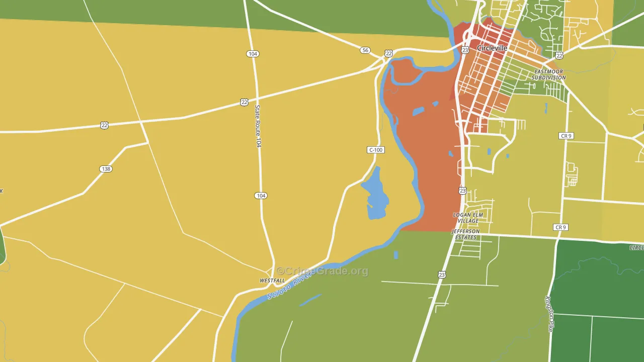Logan Elm Village, OH Map of Burglary Rates